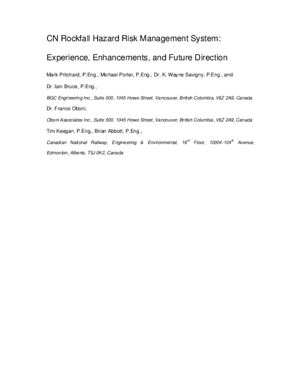 (PDF) CN rockfall hazard risk management system: Experience ...