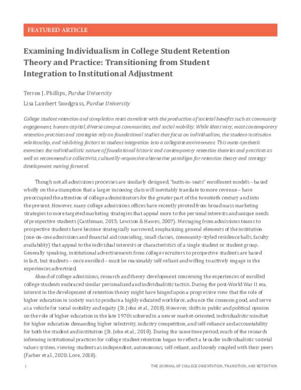 (PDF) Examining Individualism in College Student Retention Theory and ...