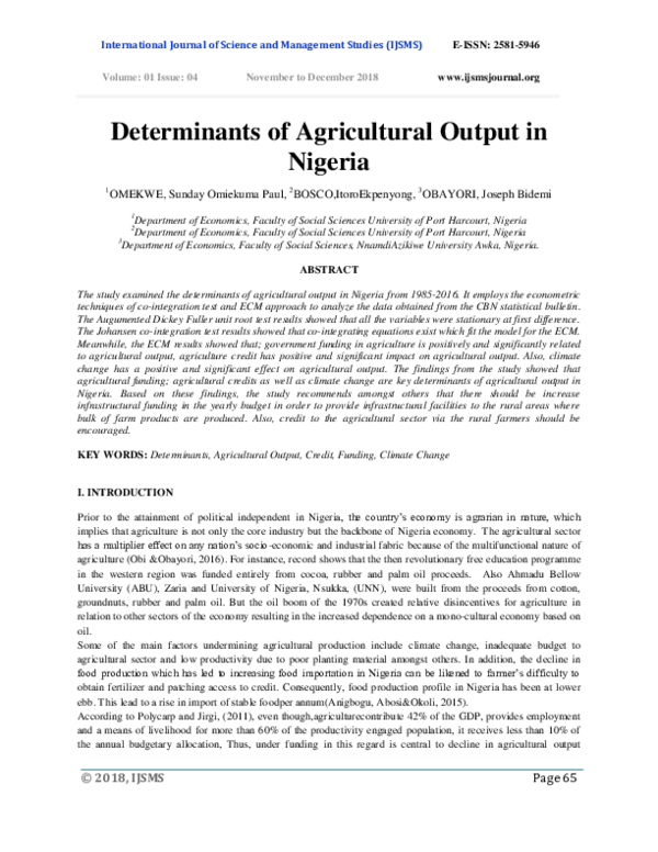 (PDF) Determinants of Agricultural Output in Nigeria