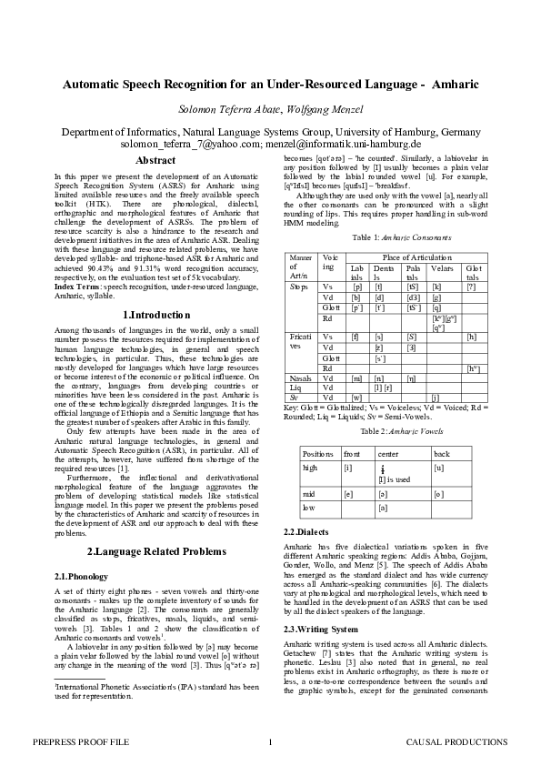 (PDF) Automatic Speech Recognition for an Under Resourced Languaged