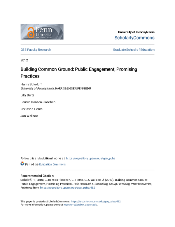 (PDF) Building Common Ground: Public Engagement, Promising Practices
