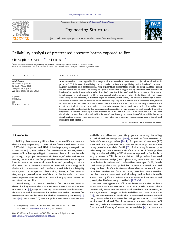 (PDF) Reliability analysis of prestressed concrete beams exposed to fire