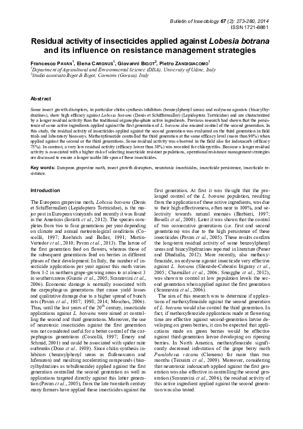 (PDF) Residual activity of insecticides applied against Lobesia botrana ...