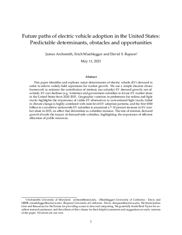 (PDF) Future Paths of Electric Vehicle Adoption in the United States ...