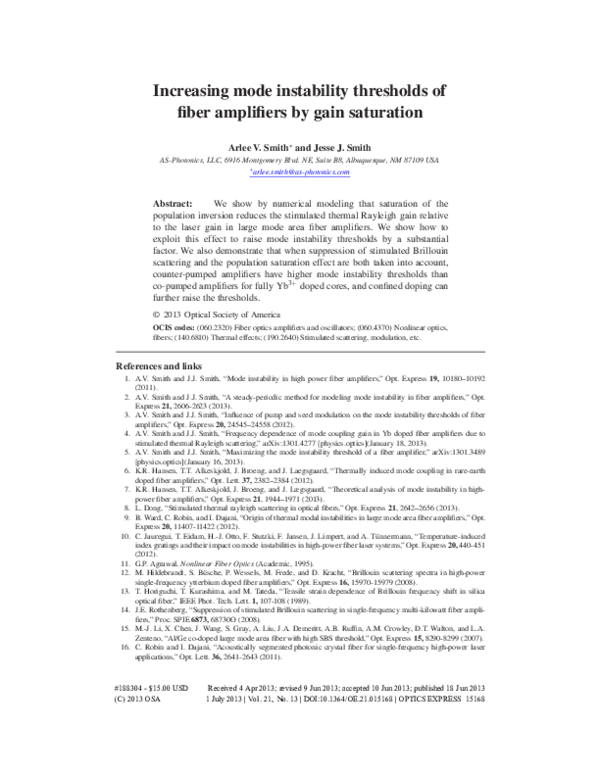 (PDF) Increasing mode instability thresholds of fiber amplifiers by ...