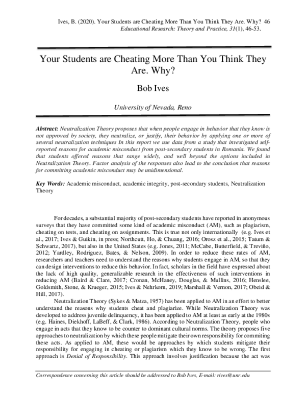 (PDF) Your Students Are Cheating More than You Think They Are. Why