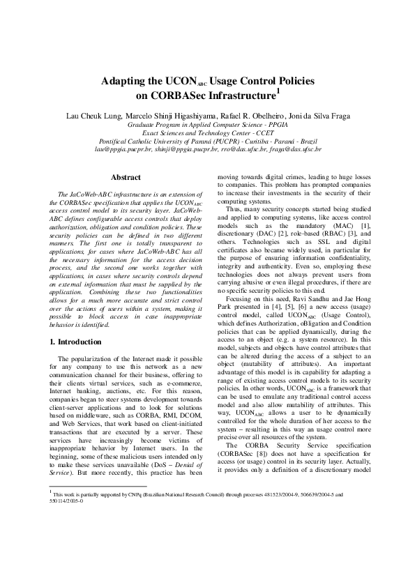 (PDF) Adapting the UCON_ABC Usage Control Policies on CORBASec ...