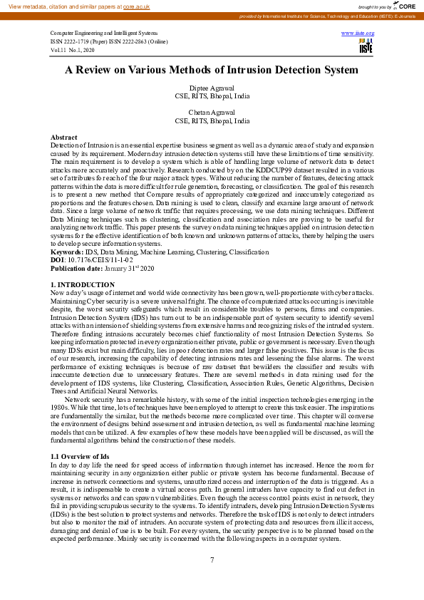 (PDF) A Review on Various Methods of Intrusion Detection System