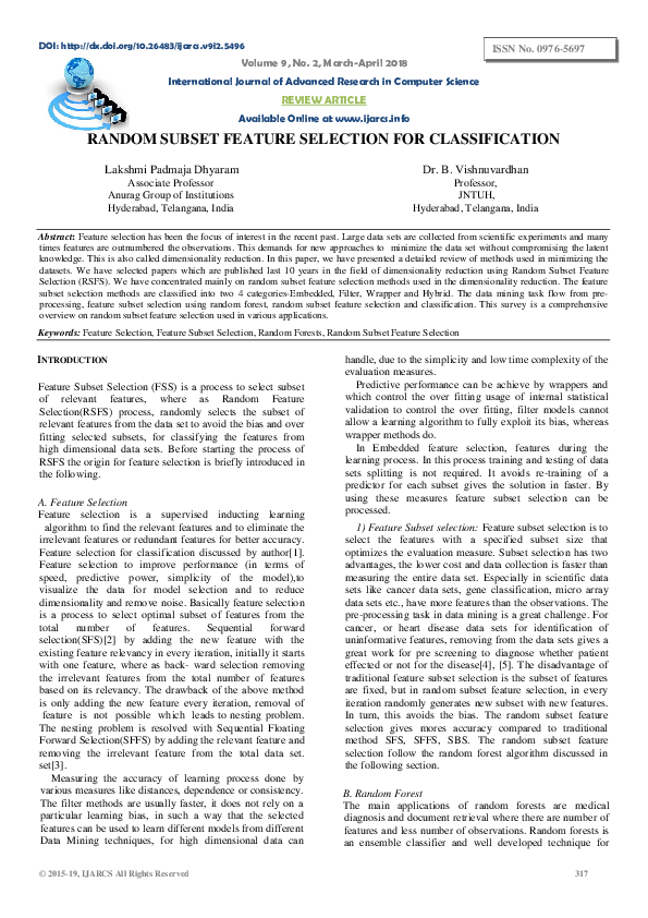 (PDF) Random Subset Feature Selection for Classification