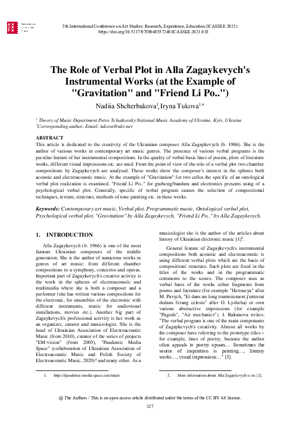 (PDF) The Role of Verbal Plot in Alla Zagaykevych's Instrumental Works ...
