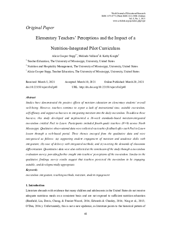 (PDF) Elementary Teachers’ Perceptions and the Impact of a Nutrition ...