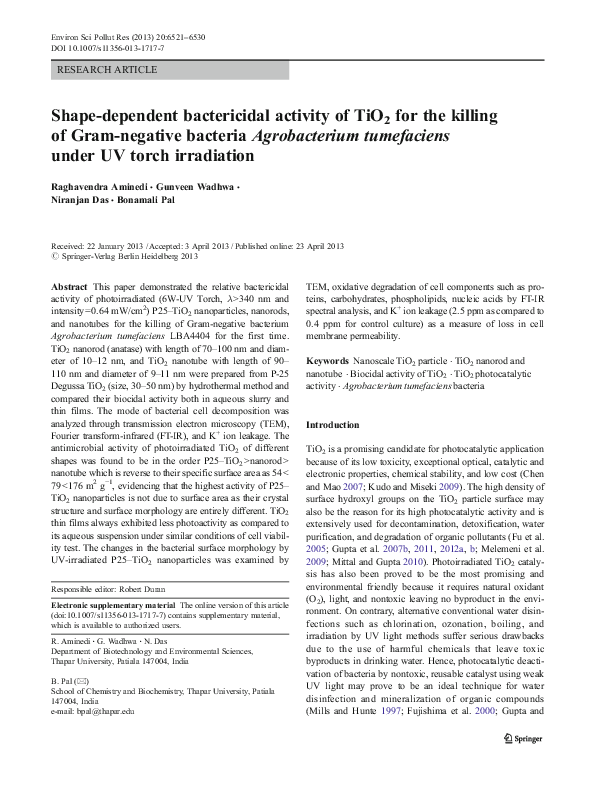 (PDF) Shape-dependent bactericidal activity of TiO2 for the killing of ...