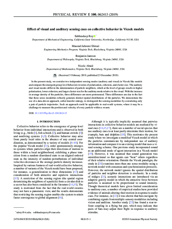 (PDF) Effect of visual and auditory sensing cues on collective behavior ...