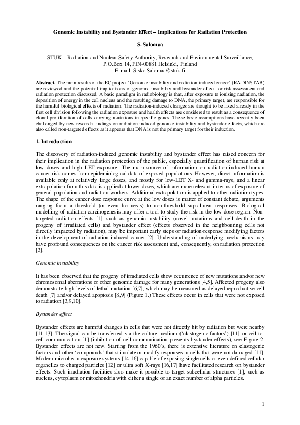 (PDF) Genomic Instability and Bystander Effect – Implications for ...