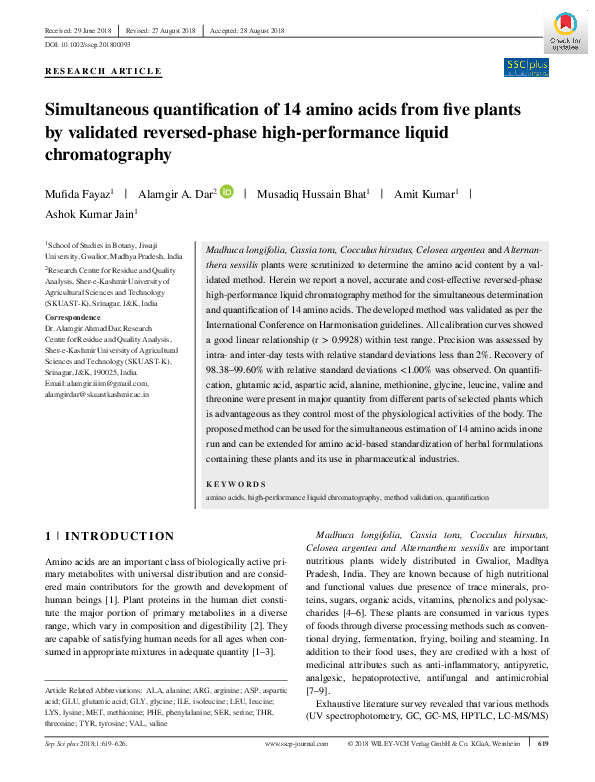 (PDF) Simultaneous quantification of 14 amino acids from five plants by ...