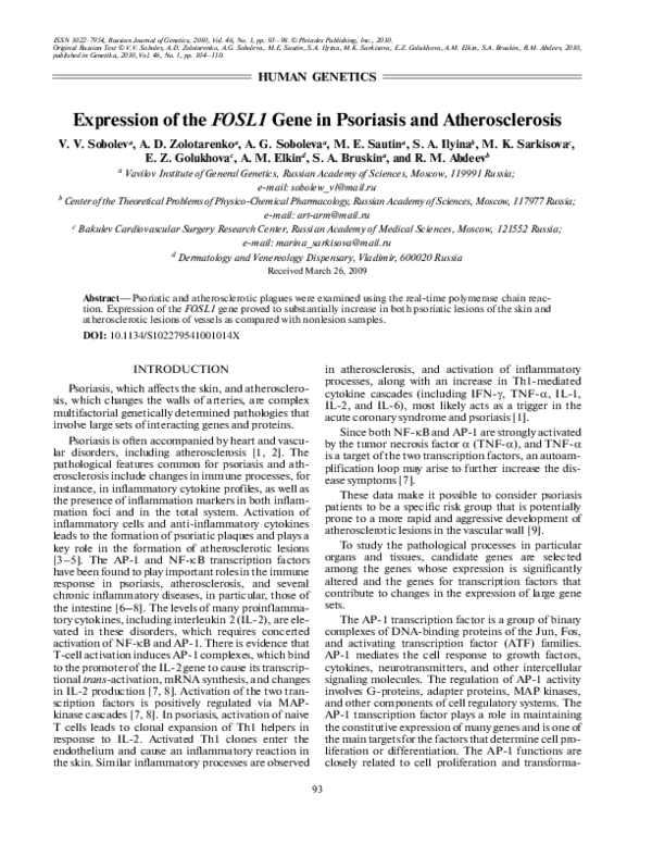 (PDF) Expression of the FOSL1 gene in psoriasis and atherosclerosis