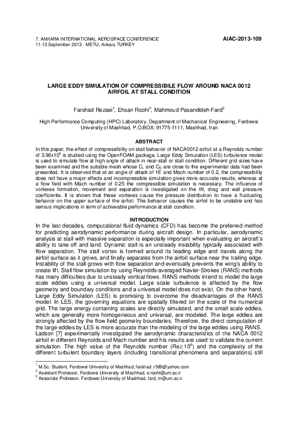 (PDF) Large Eddy Simulation of Compressibile Flow Around Naca 0012 ...