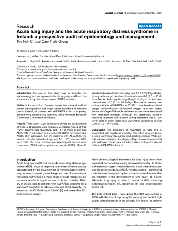 (PDF) Acute lung injury and the acute respiratory distress syndrome: a ...