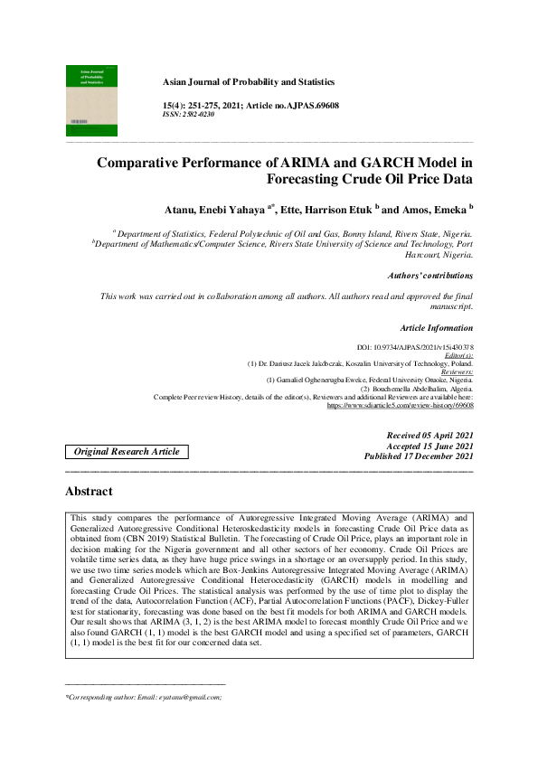 (PDF) Comparative Performance of ARIMA and GARCH Model in Forecasting ...