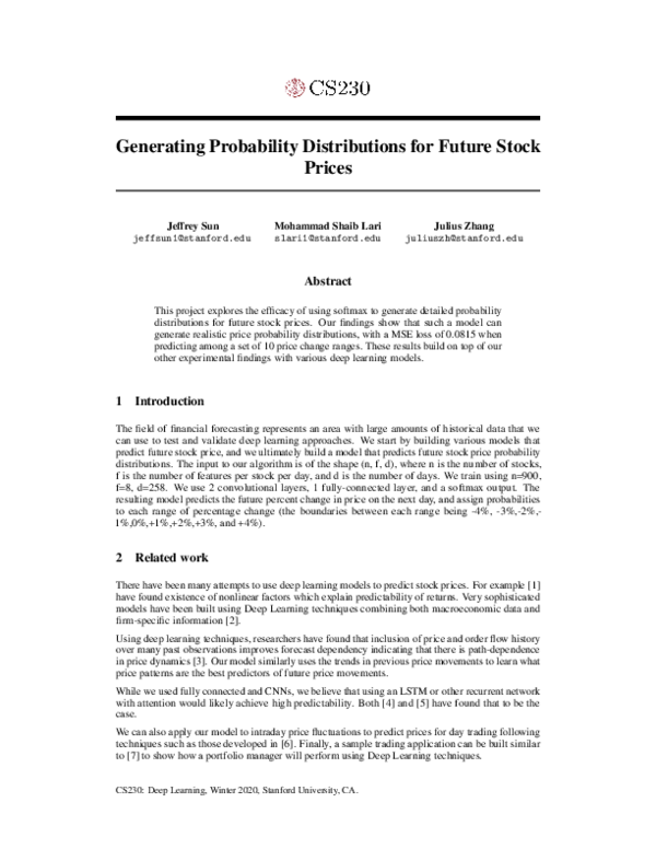 (PDF) Generating Probability Distributions for Future Stock Prices