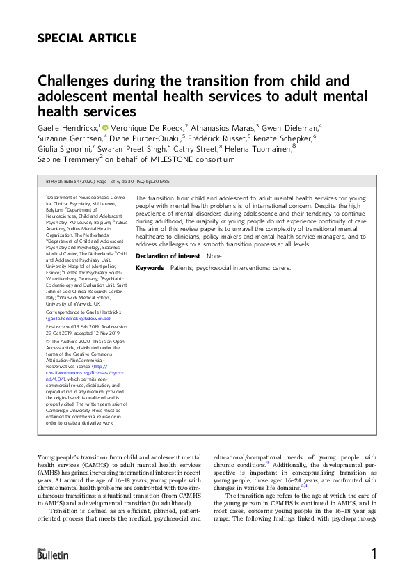 (PDF) Challenges during the transition from child and adolescent mental ...