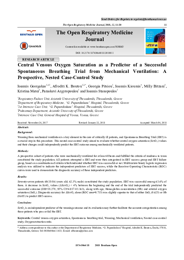 (PDF) Central Venous Oxygen Saturation as a Predictor of a Successful ...
