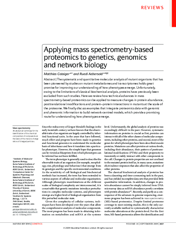(PDF) Applying mass spectrometry-based proteomics to genetics, genomics ...