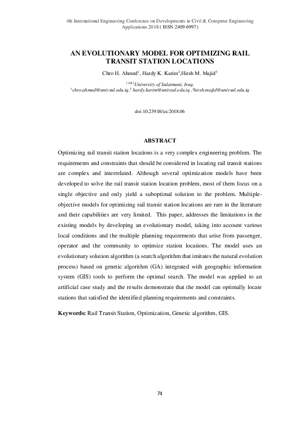 (PDF) An Evolutionary Model for Optimizing Rail Transit Station Locations