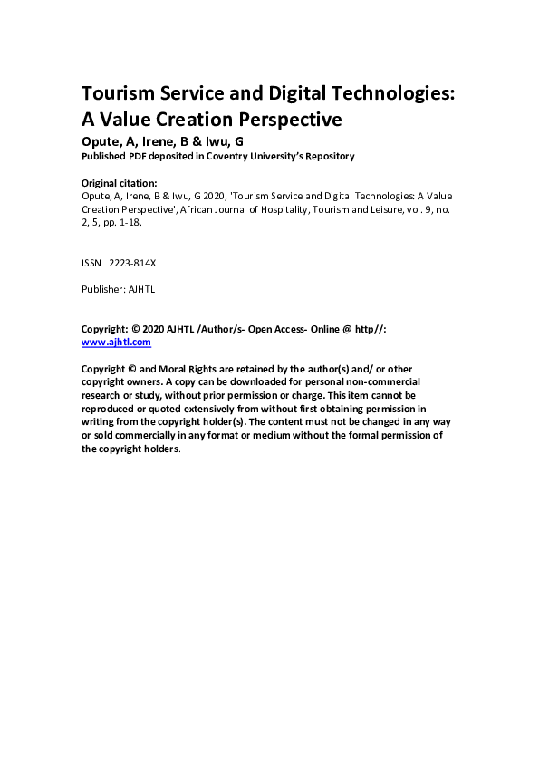 (PDF) Tourism Service and Digital Technologies: A Value Creation ...