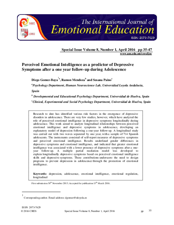 (PDF) Perceived Emotional Intelligence as a Predictor of Depressive ...