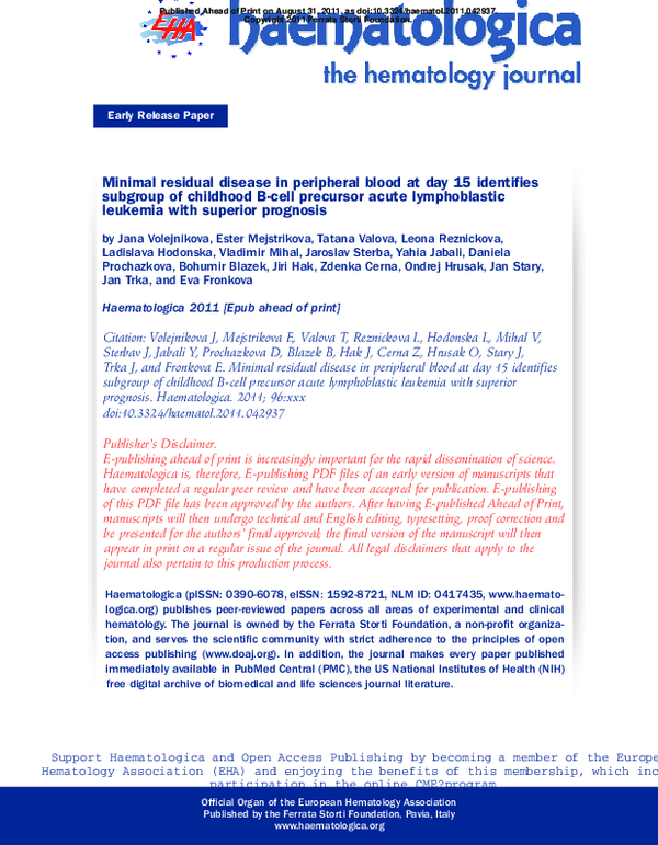 (PDF) Minimal residual disease in peripheral blood at day 15 identifies ...