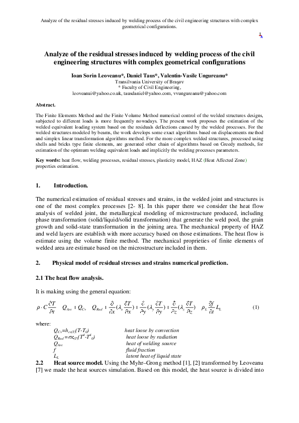 (PDF) Analyze of the residual stresses induced by welding process of ...