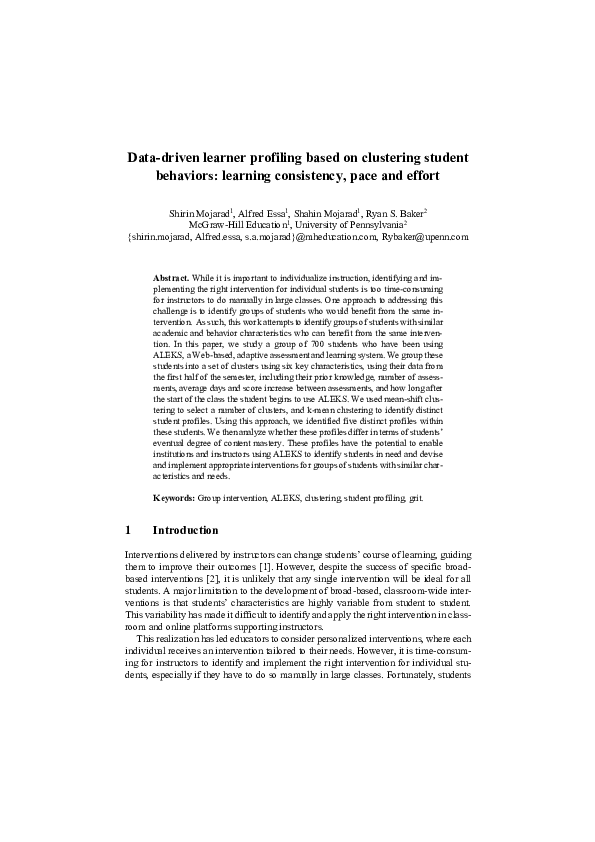 (PDF) Data-Driven Learner Profiling Based on Clustering Student ...