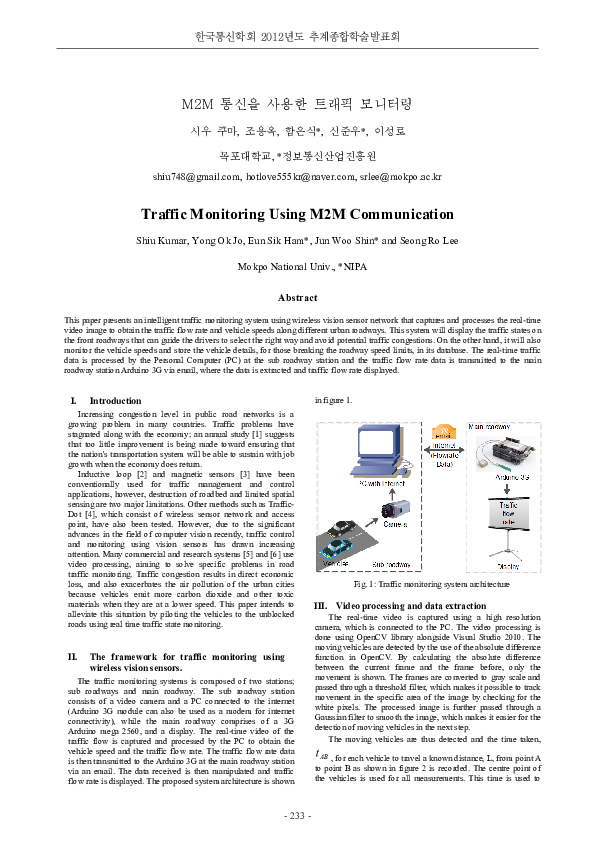(PDF) Traffic Monitoring Using M2M Communication
