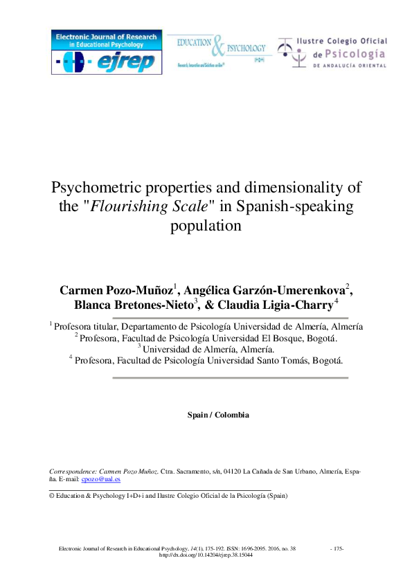 (PDF) Psychometric Properties and Dimensionality of the "Flourishing ...
