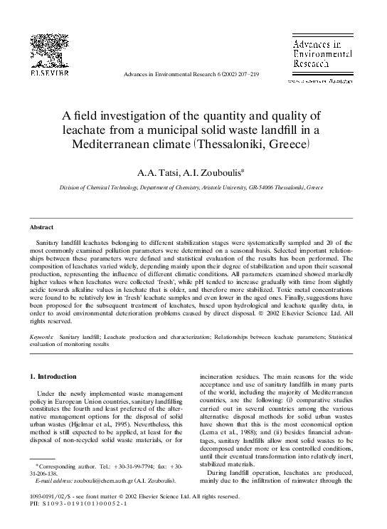 (PDF) A field investigation of the quantity and quality of leachate ...