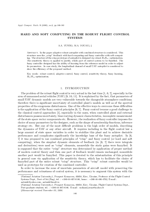 (PDF) Hard and Soft Computing in the Robust Flight Control Systems