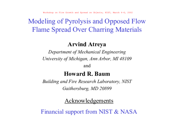 (PDF) Modeling of Pyrolysis and Opposed Flow Flame Spread Over Charring ...