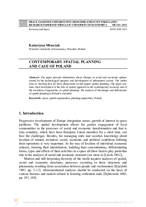 (PDF) Contemporary spatial planning and case of Poland