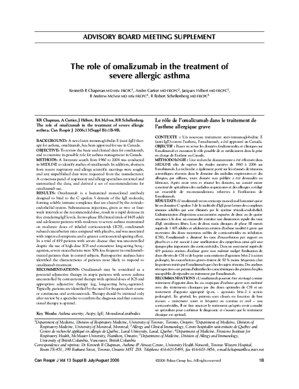 (PDF) The role of omalizumab in the treatment of severe allergic asthma
