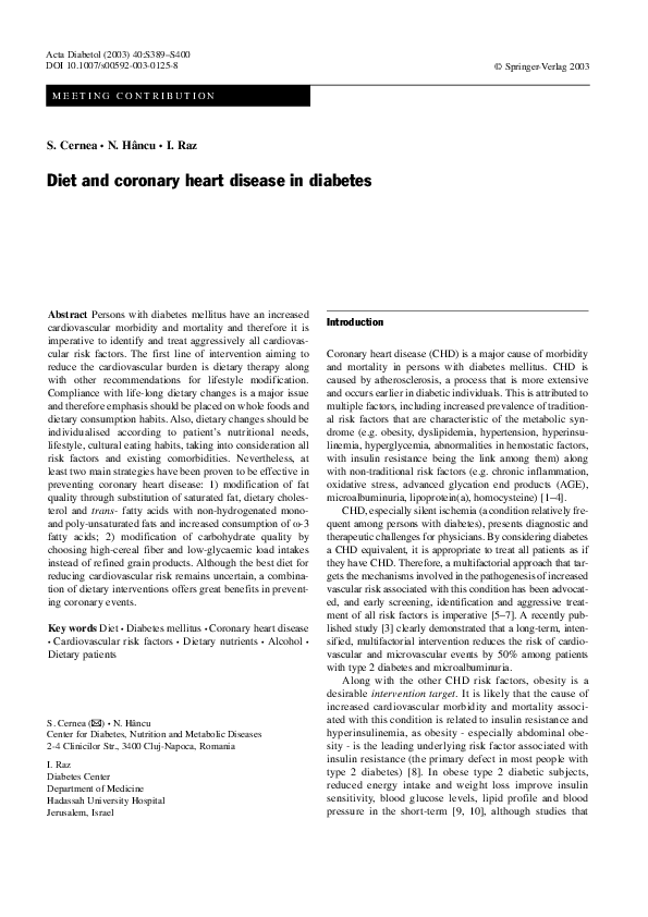 (PDF) Diet and coronary heart disease in diabetes