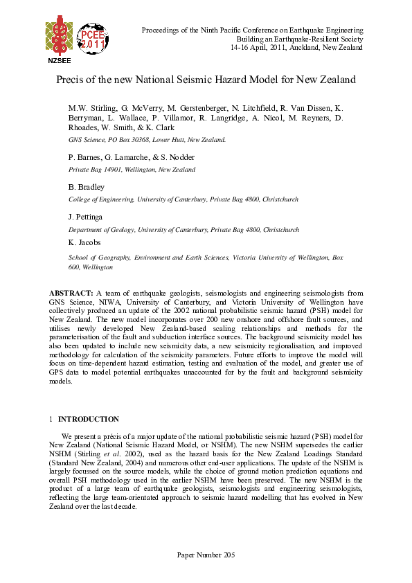 (PDF) Precis of the new National Seismic Hazard Model for New Zealand
