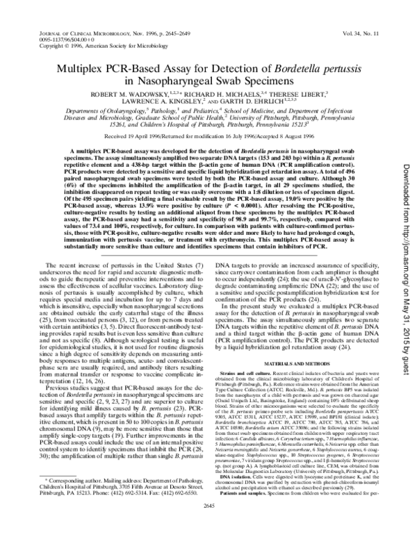 (PDF) Multiplex PCR-based assay for detection of Bordetella pertussis ...