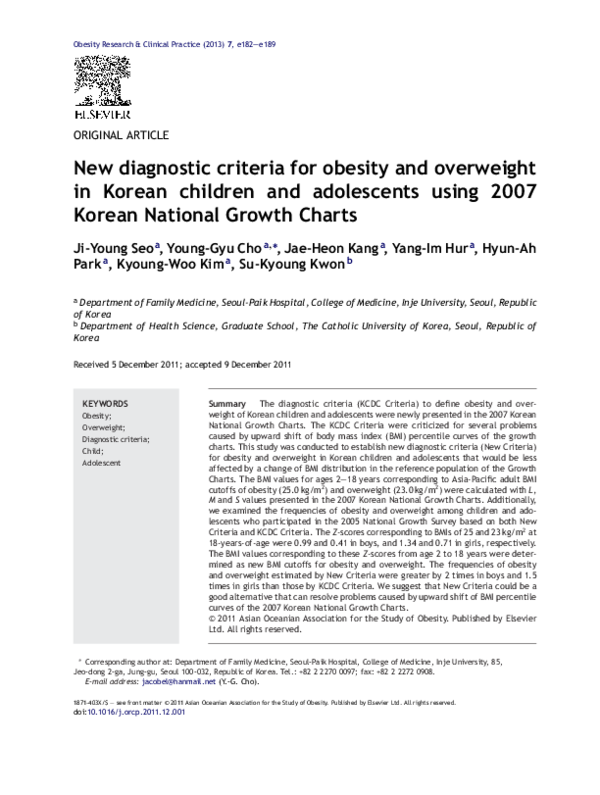 (PDF) New diagnostic criteria for obesity and overweight in Korean ...