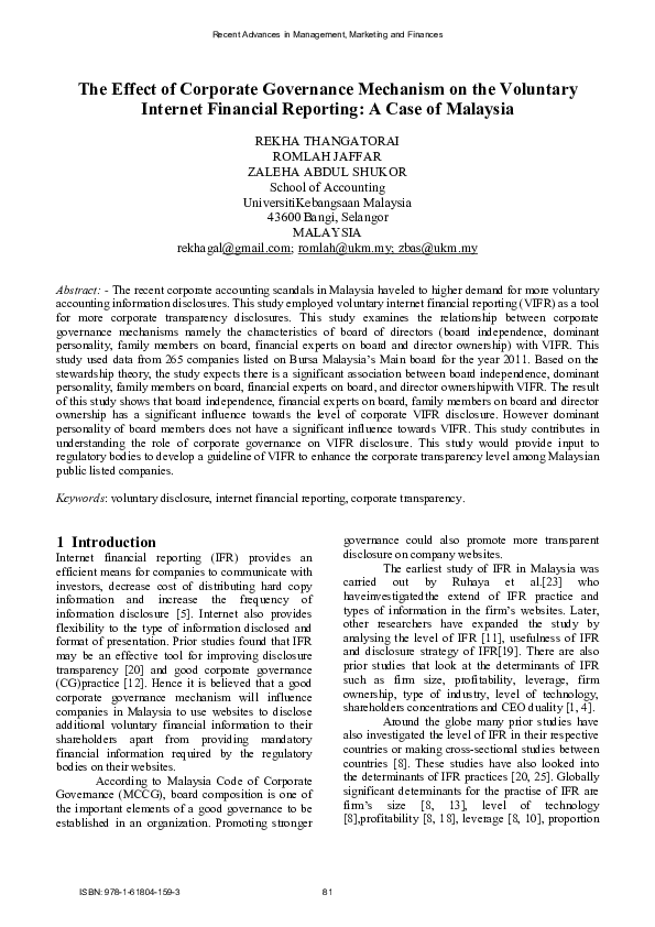 (PDF) The Effect of Corporate Governance Mechanism on the Voluntary ...