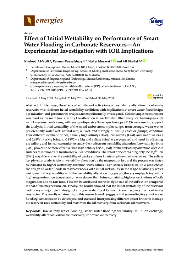 (PDF) Effect of Initial Wettability on Performance of Smart Water ...