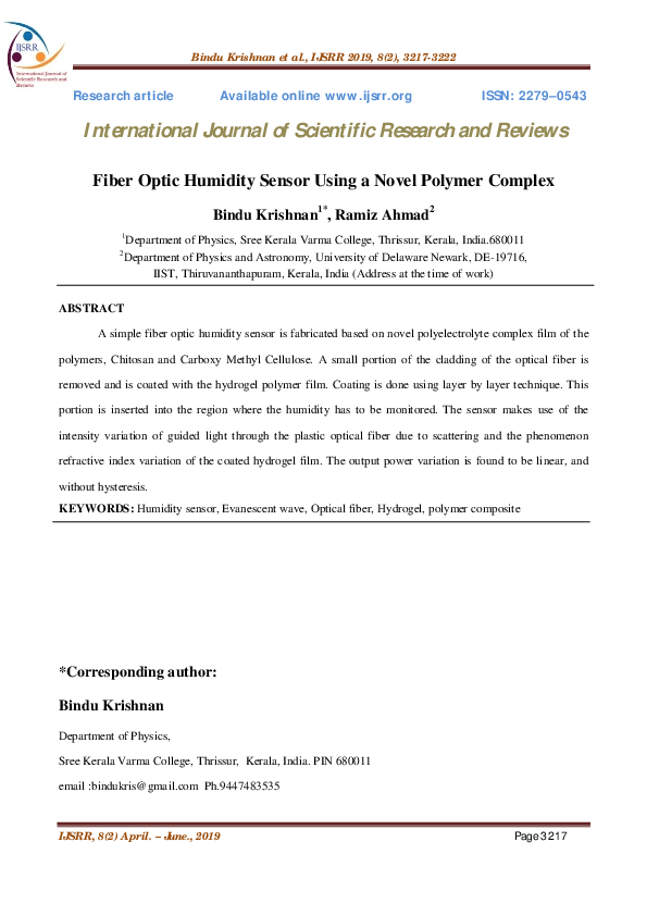 (PDF) Fiber Optic Humidity Sensor Using a Novel Polymer Complex