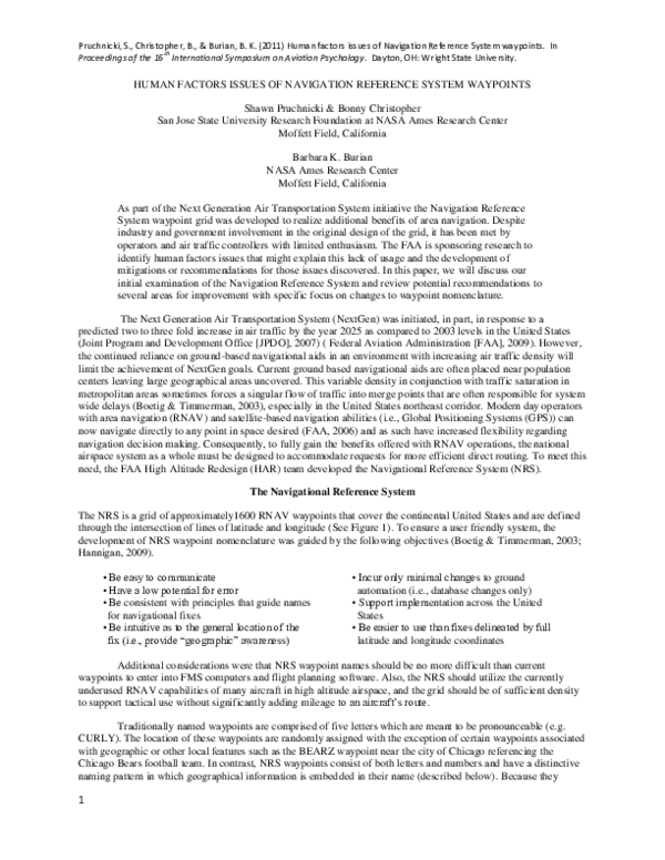  PDF Human Factors Issues Of Navigation Reference System Waypoints 