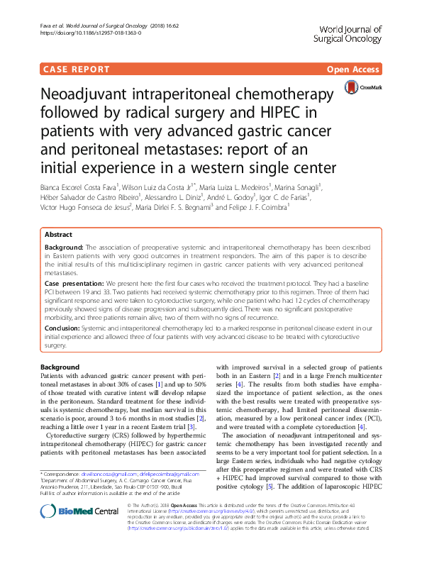 (PDF) Neoadjuvant intraperitoneal chemotherapy followed by radical ...