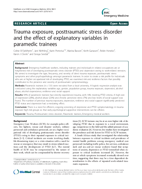 (PDF) Trauma exposure, posttraumatic stress disorder and the effect of ...